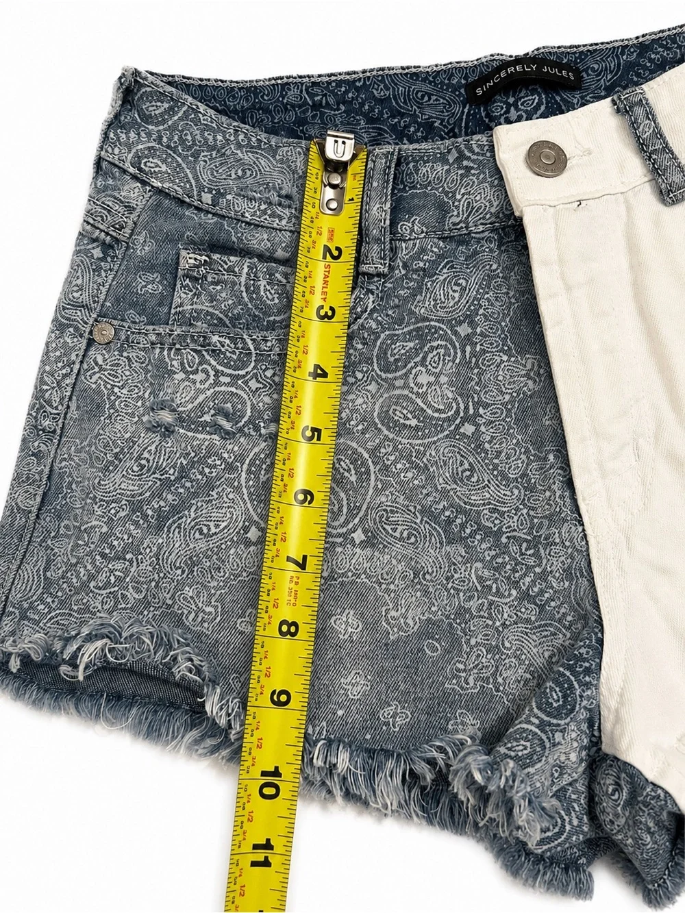Sincerely Jules Denim Shorts Women’s 27 Paisley Color Block Frayed Festival - Picture 4 of 6